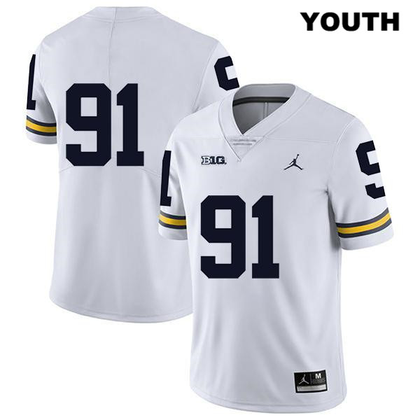 Youth NCAA Michigan Wolverines Taylor Upshaw #91 No Name White Jordan Brand Authentic Stitched Legend Football College Jersey MU25T20EX